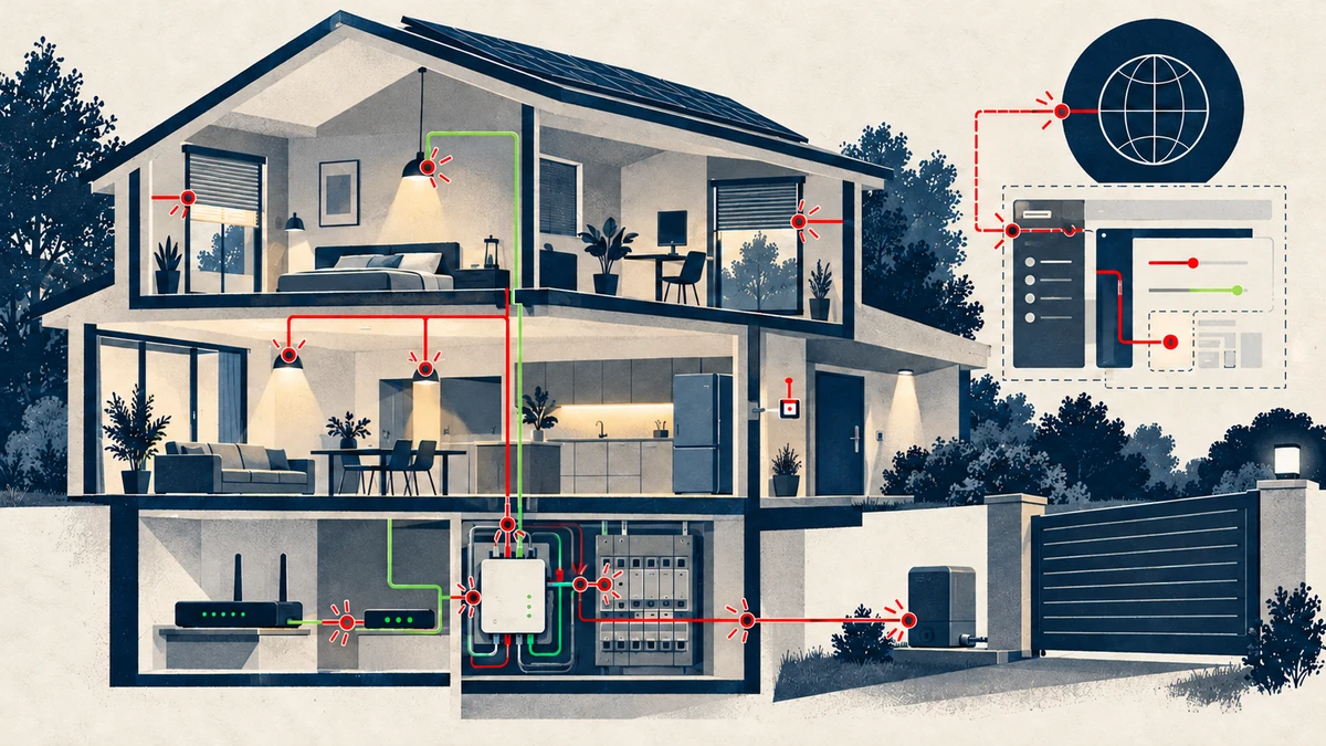 Illustration éditoriale pour « boneIO corrige onze failles qui exposaient le contrôle de la maison connectée »